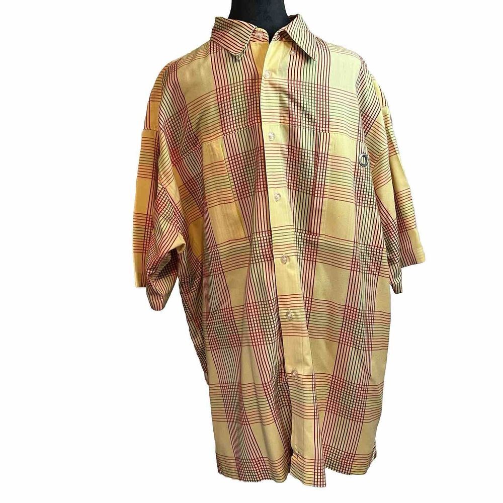 Mecca Shirt Adult 2XL Yellow Red Button Up Outdoor Preppy‎ Casual Mens Y2K